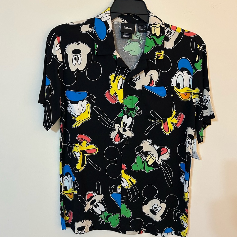 Disney Black Casual Button Down Shirt with Iconic Characters